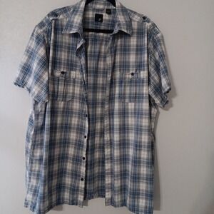 J. Ferrar Shirt Men 2XL Tall Blue Short‎ Sleeve Button Up Cotton